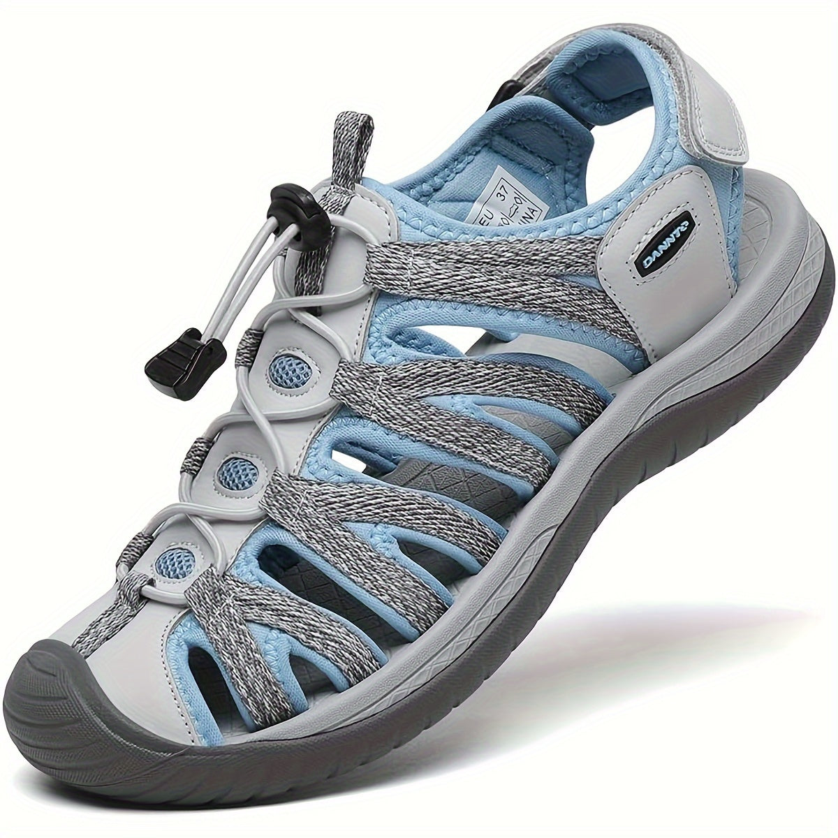Women's Closed Toe Hiking Sandals, Lightweight Non-Slip Water Sandals with Adjustable Bungee Lace & Hook-Loop Strap, Breathable Athletic Sport Outdoor Shoes for Beach Camping Fishing Travel Walking