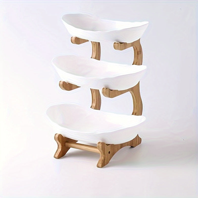 2-3 Tier Fruit Bowl Stand for Kitchen Counter – Tiered Fruit Basket with Bread Tray & Candy Display, Space-Saving Countertop Organizer for Living Room, Easy Assembly, Great Birthday & Mother's Day Gift (White/Green)