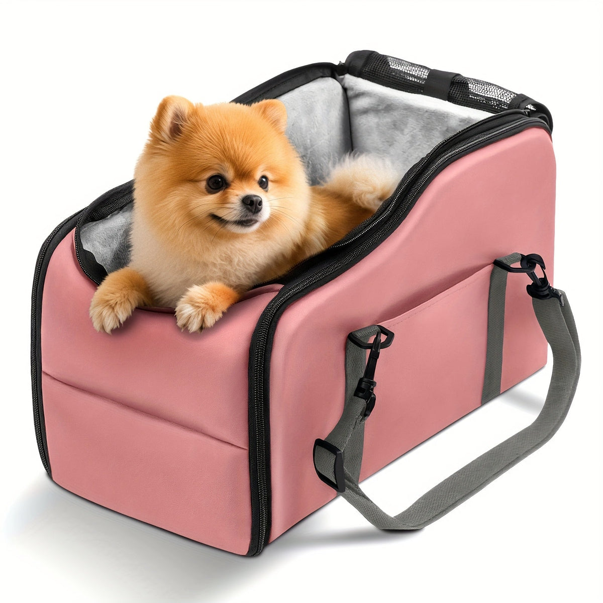 Pet Car Booster Seat with Safety Harness Center Console Dog Car Carrier Nest for Small Dogs Cats Portable Travel Pet Bed Easy-Clean Multiple Colors