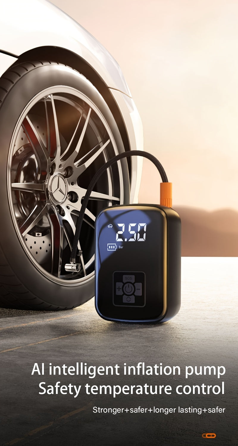 Portable Tire Inflator 100W Cordless Air Pump 4000mAh Battery 30-Second Inflation 5 Modes Digital PSI Display Type-C Fast Charging LED Light Multi-Nozzle for Car Motorcycle Bicycle Ball