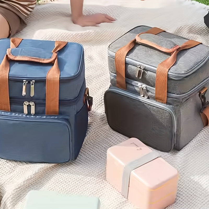 Insulated Lunch Bag Expandable Double-Layer Leakproof Cooler Tote with Adjustable Shoulder Strap, Durable Lunch Box for Work Office Picnic & Beach, Lightweight Thermal Bag for Men and Women