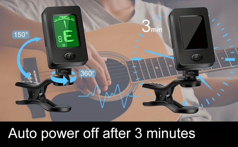 Guitar Clip-On Tuner & Capo Set with Picks 9pcs – Chromatic Multi-Mode Tuner for Acoustic, Electric, Bass, Violin & Ukulele, Spring-Loaded Capo, Rosewood Picks Included