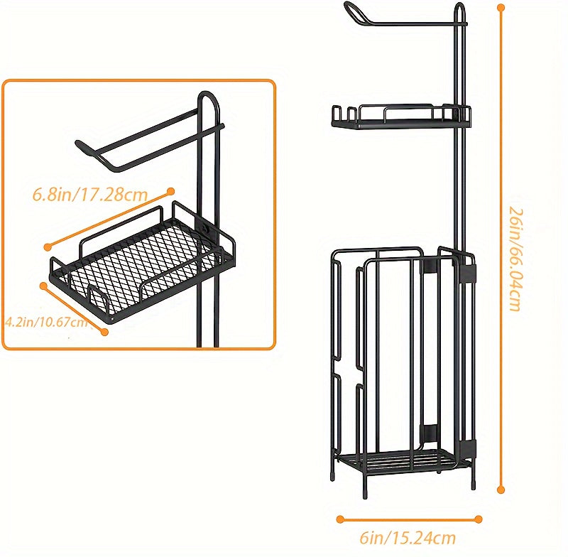 Freestanding Toilet Paper Holder – Metal Stand with 3 Reserve Roll Storage, Modern Bathroom TP Dispenser, No Drilling Required, Housewarming & Christmas Gift