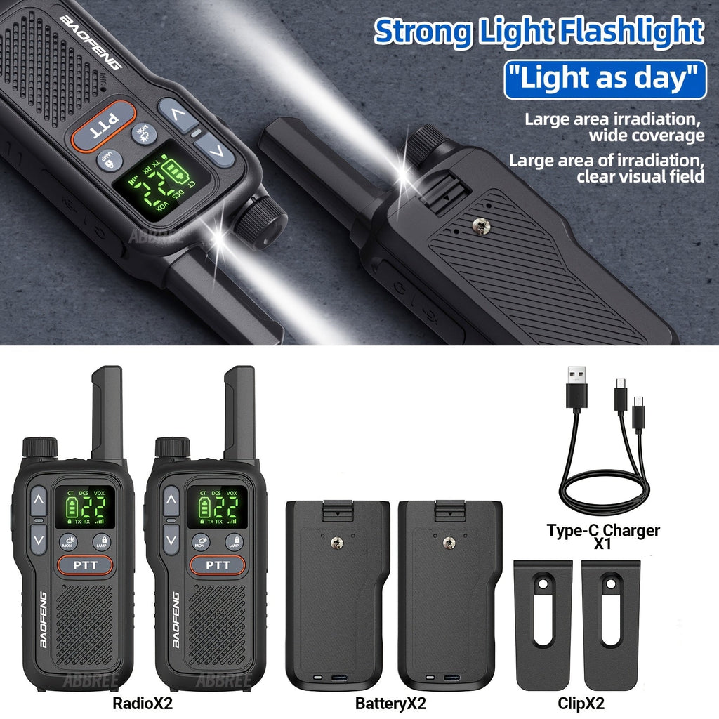 Baofeng BF-T18 FRS Walkie Talkies 2-Pack Long Range – NOAA Weather Alert, VOX Hands-Free, 1500mAh USB-C Rechargeable, LED Flashlight for Hiking, Camping, Hunting & Outdoor Adventures
