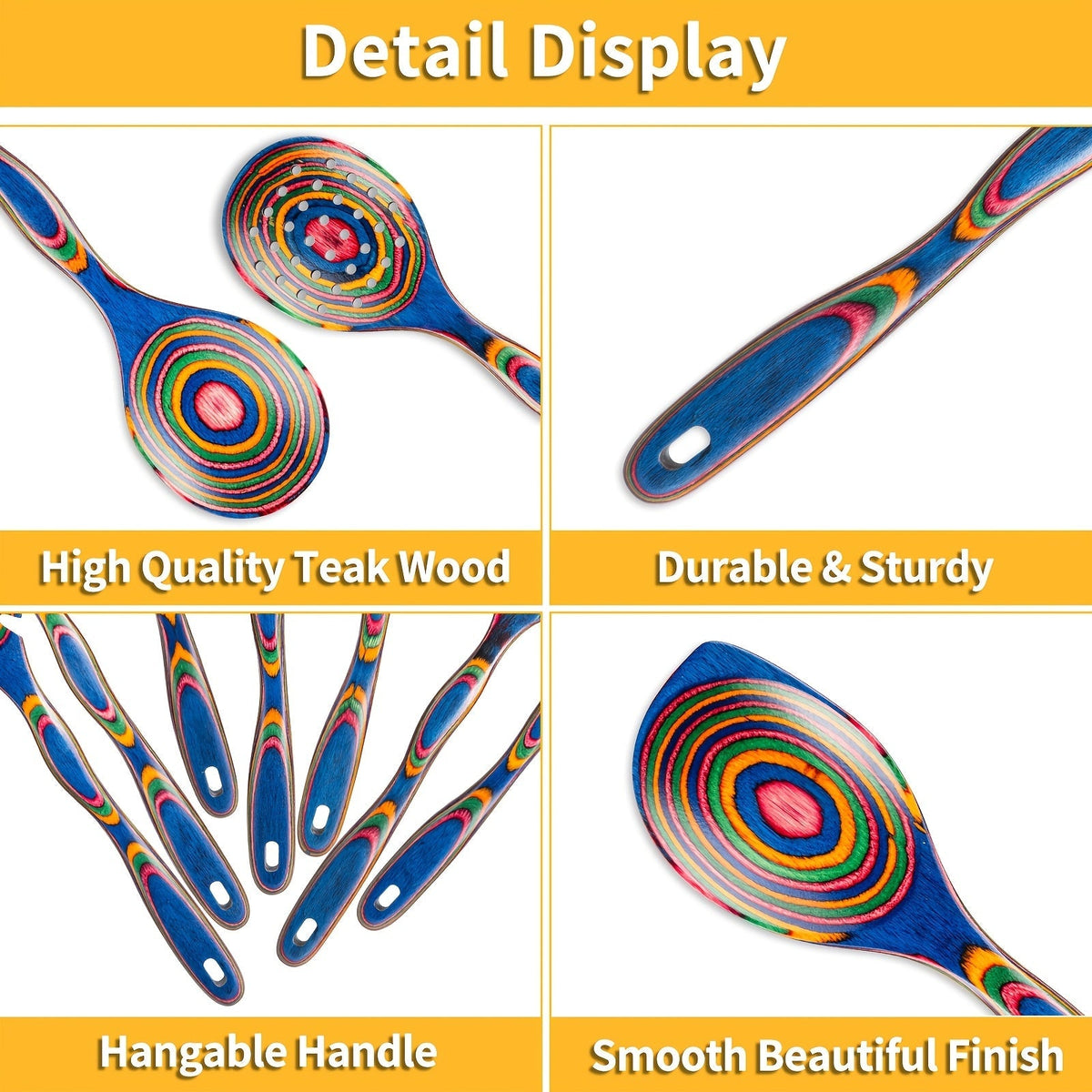Pakkawood Kitchen Utensils Set Spurtle Spatula Wood Spoon Cooking Tools Heat Resistant Non-Stick Safe Wooden Serving Utensils for Cooking Baking Gift for Women Men