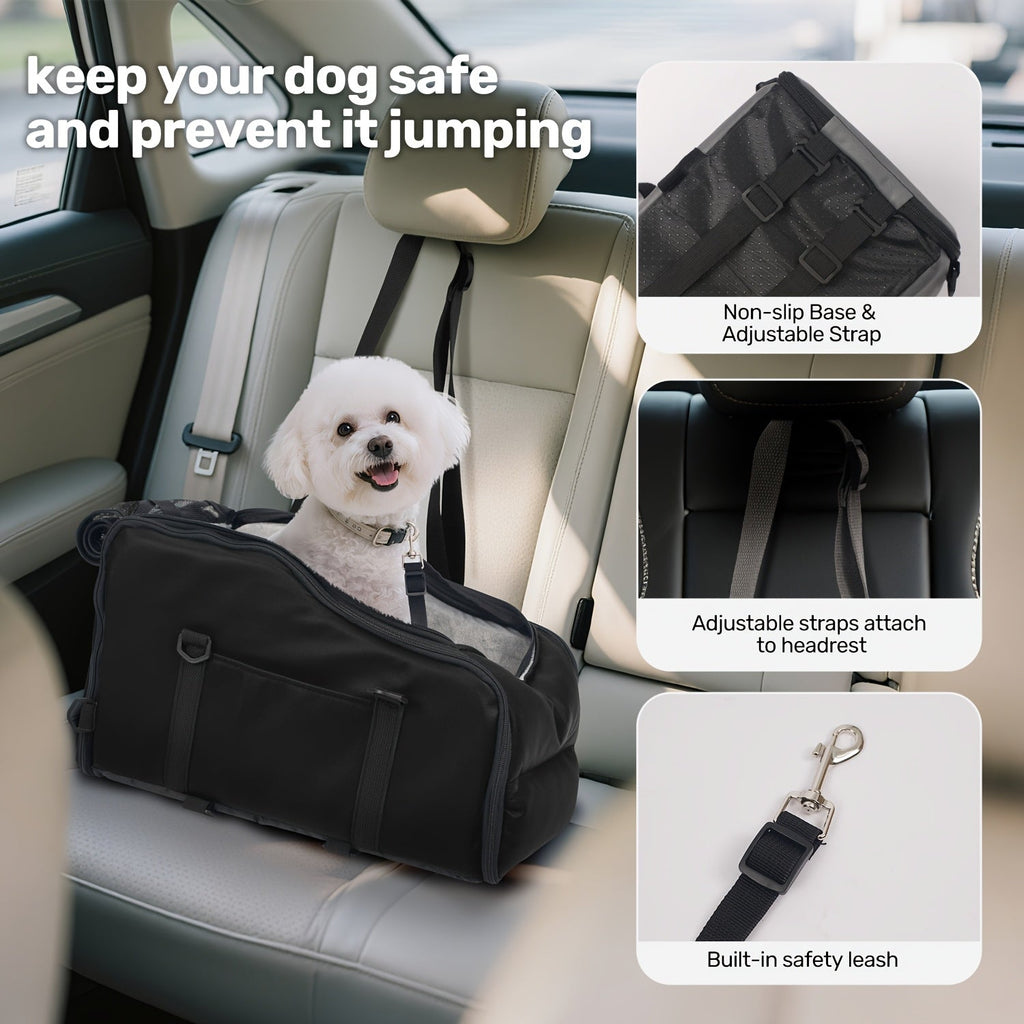Pet Car Booster Seat with Safety Harness Center Console Dog Car Carrier Nest for Small Dogs Cats Portable Travel Pet Bed Easy-Clean Multiple Colors