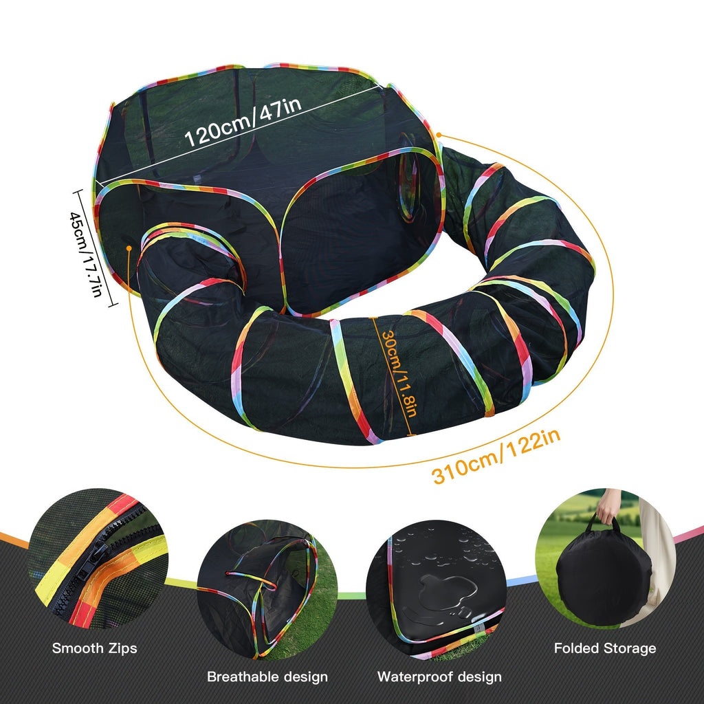 Rainbow Cat Playpen Outdoor Cat Enclosure with Circle Tunnel Portable Pop-Up Tent Foldable Cat Playground for Cats Kittens Rabbits Small Animals Indoor Outdoor Safe Exercise Space