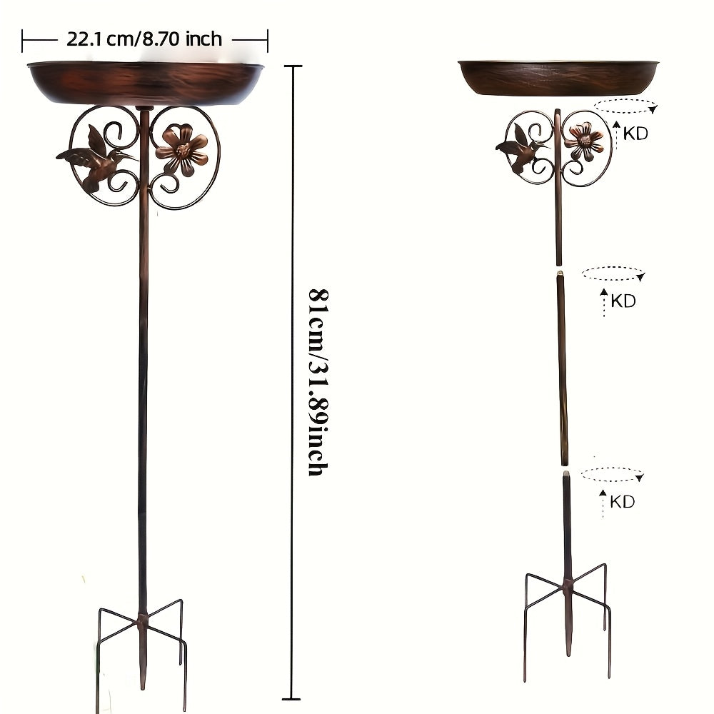 Outdoor Bird Bath and Feeder Set Metal Sunflower Design 5-Claw Stake Base Bronze Color Weather-Resistant Backyard Garden Decor Attracts Wild Birds