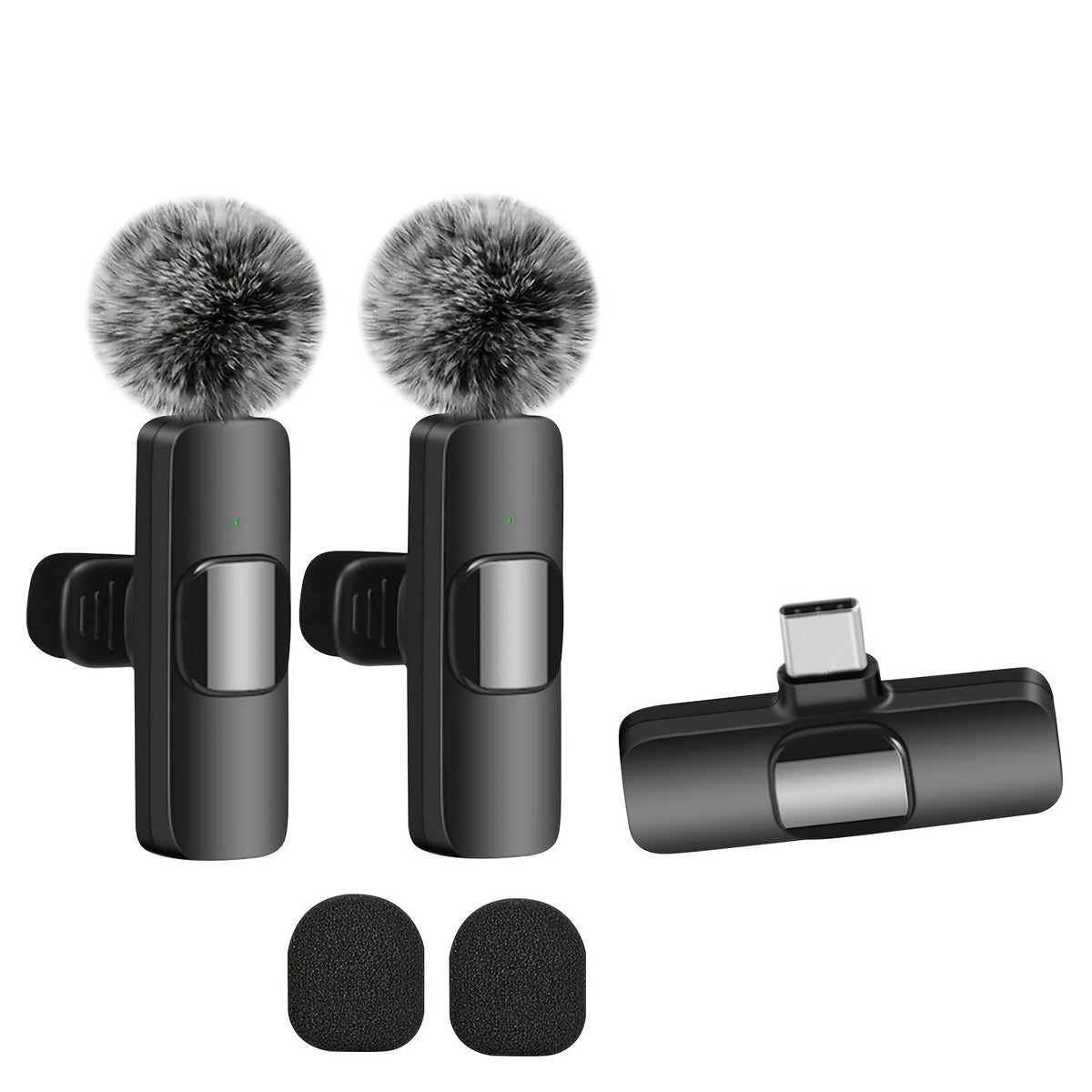 Clip-On Wireless Lavalier Microphone with 360° Omnidirectional Pickup, Noise Reduction & USB-C Rechargeable – 2-in-1 Voice Control for Streaming, Podcasts, Vlogging & Recording, Black & Pink