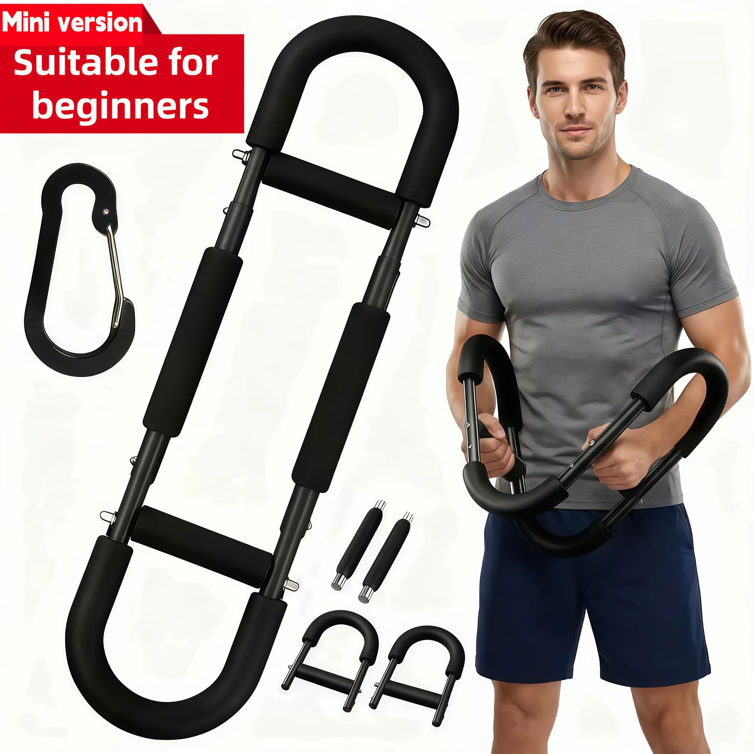 Arm Strength Trainer Chest Expander 3-Bar 3-Level Adjustable Resistance Tubes Portable Detachable Forearm Strengthener Home Gym Workout Device for Muscle Building Upper Body Training