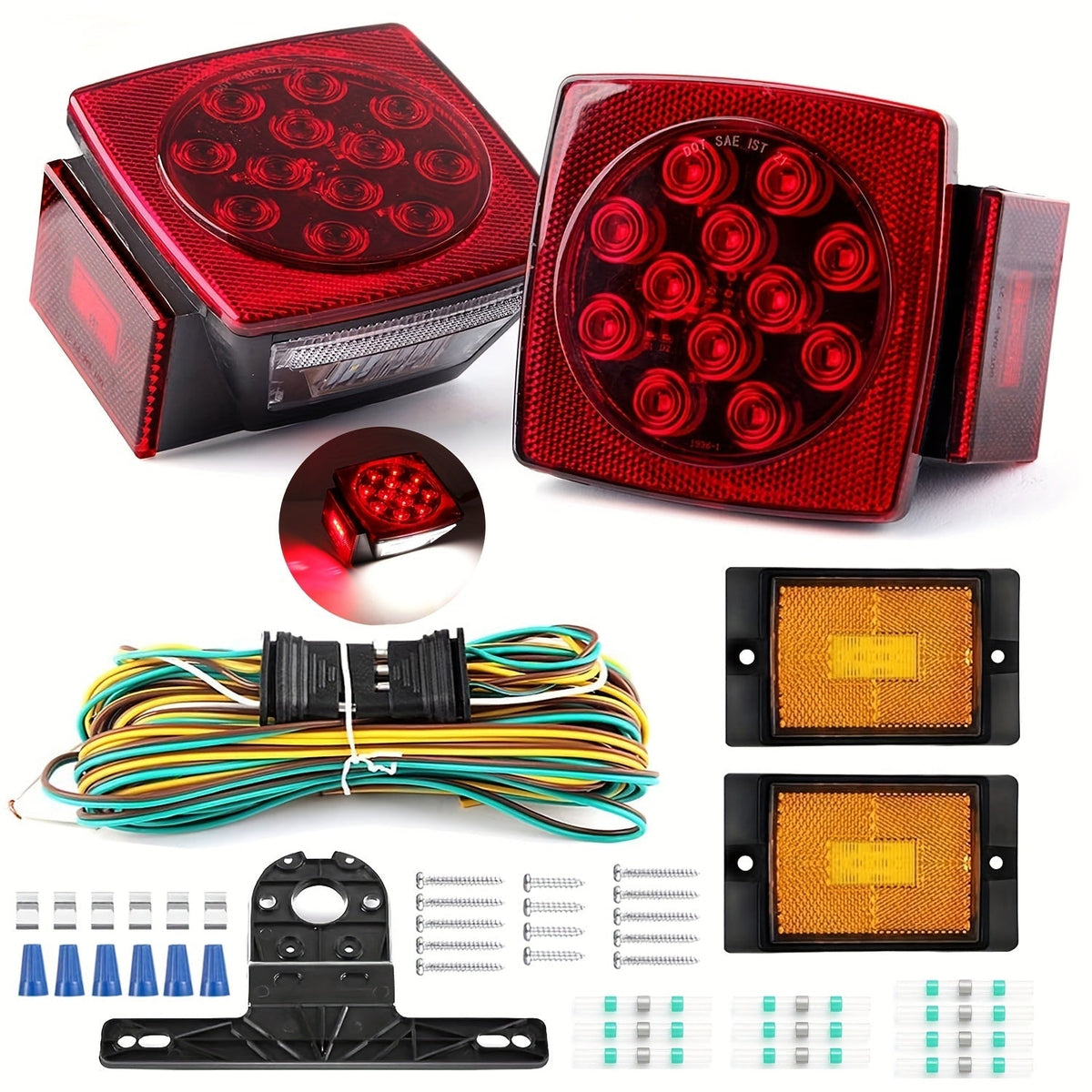 12V LED Trailer Light Kit with Wiring Harness – Submersible Waterproof Utility Trailer Lights for Boat RV Truck, Complete Install Kit for Trailers Under 80 Inch, Corrosion Resistant LED