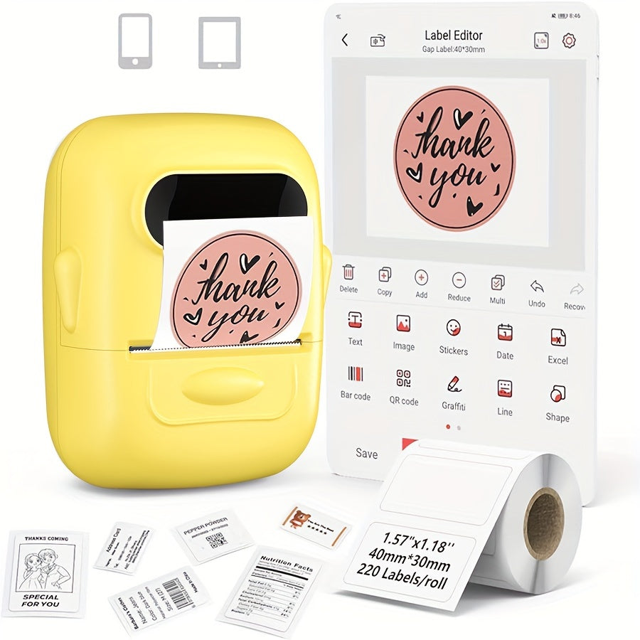 Marklife P50 Portable Bluetooth Thermal Label Printer Wireless Label Maker for Home Office Clothing Jewelry Food Retail Android iOS Compatible Includes 40x30mm Label Roll Blue Pink Yellow