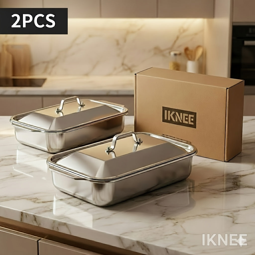 Stainless Steel Baking Pan Set 4-Piece Deep Roasting Pans with Lids Handles 6-Liter 16-Inch Rectangular Baking Dish for Turkey Lasagna Fish Chicken Dishwasher Safe Oven Safe