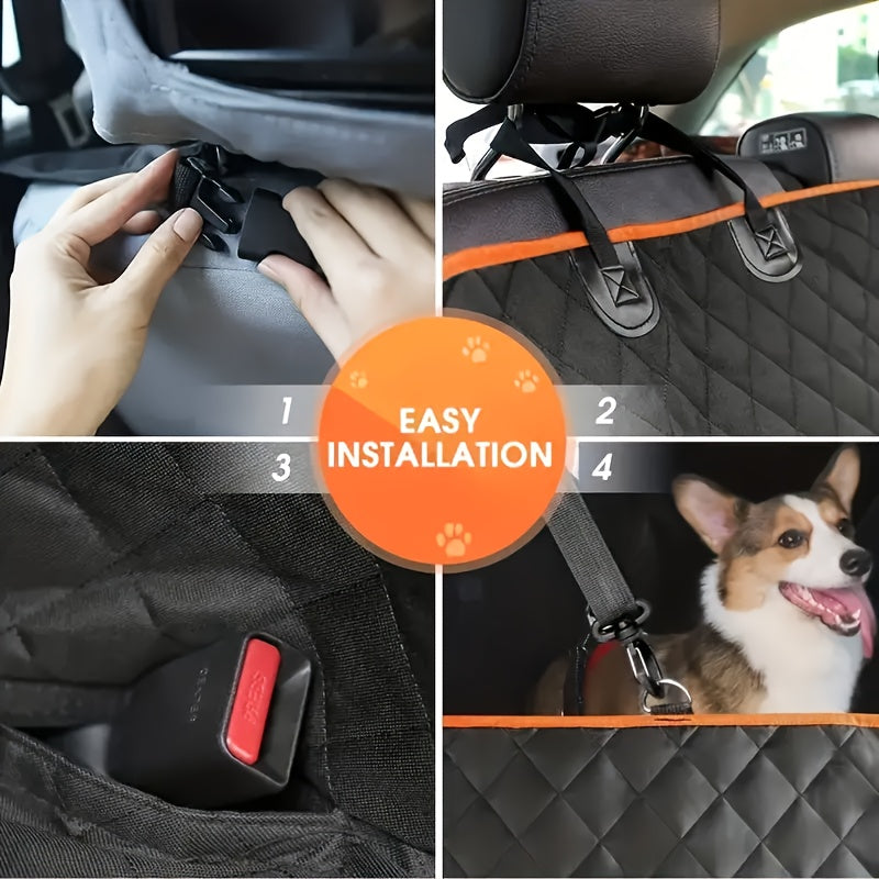 Dog Car Seat Cover Pet Hammock 600D Waterproof Scratch-Proof Rear Seat Protector with 4 Side Pockets & Non-Slip Backing – Universal Fit for Cars, Trucks & SUVs, All Dog Breeds