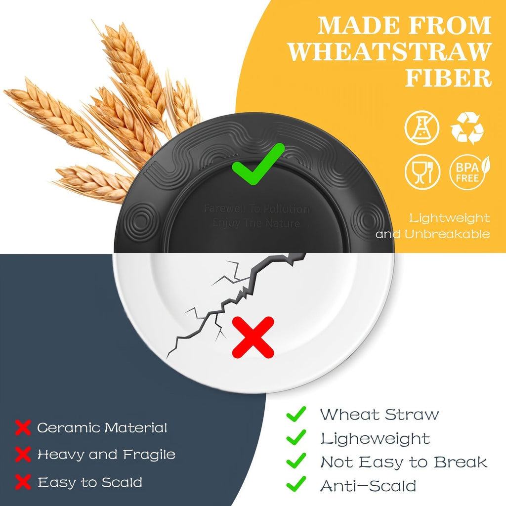 Wheat Straw Dinnerware Set 12/24/36 Piece with Multicolor Option – Reusable Eco-Friendly Unbreakable Plates Bowls & Cups, Dishwasher & Microwave Safe for Camping Picnic Party Outdoor Everyday Use