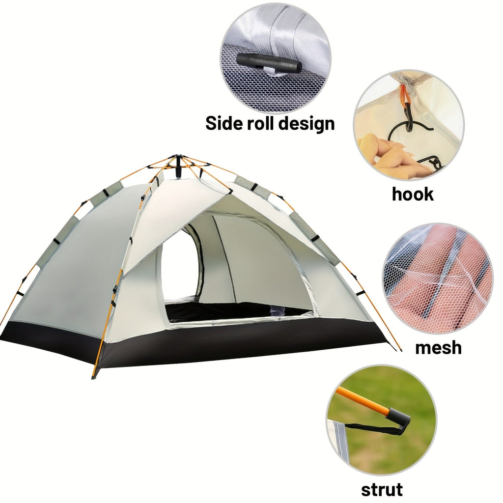 Automatic Pop-Up Camping Tent Portable Outdoor Shelter – Instant Setup, 2 Doors & Windows, UV Protection, Lightweight Backpacking Tent for Beach, Hiking, RV, Travel & Backyard | Cloud Gray