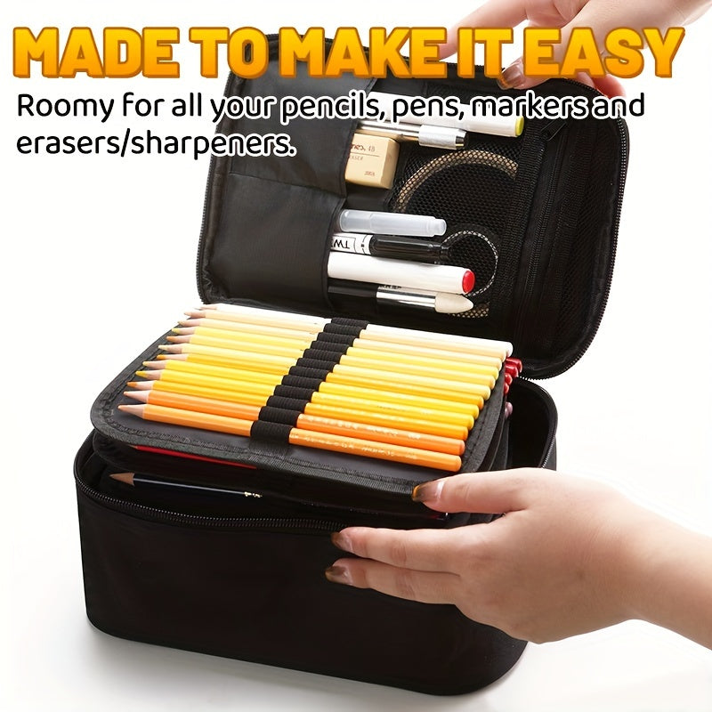 168-Slot Colored Pencil Case Large Art Organizer with 7 Detachable Layers – Polyester, Zipper Pockets, Holds Markers & Pens, Artist Gift for Students & Adults