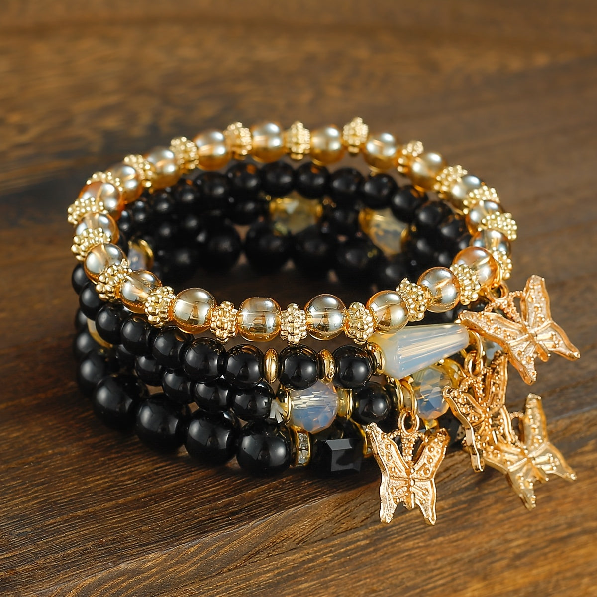 Butterfly Beaded Bracelet Set for Women Boho Stackable – 4 8 16pcs Sparkle Multi-Layered Elastic Charm Bracelets, Bohemian Wrist Jewelry Perfect Birthday Holiday Gift for Her