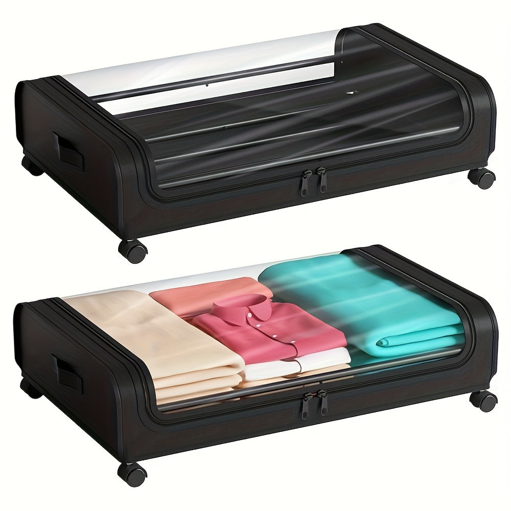 Under Bed Storage Organizer 2 Pack – Metal Underbed Storage Bins with Wheels and Lid Rolling Containers for Clothes Bedding Shoes Blankets Books Bedroom Dorm Apartment Black Gray
