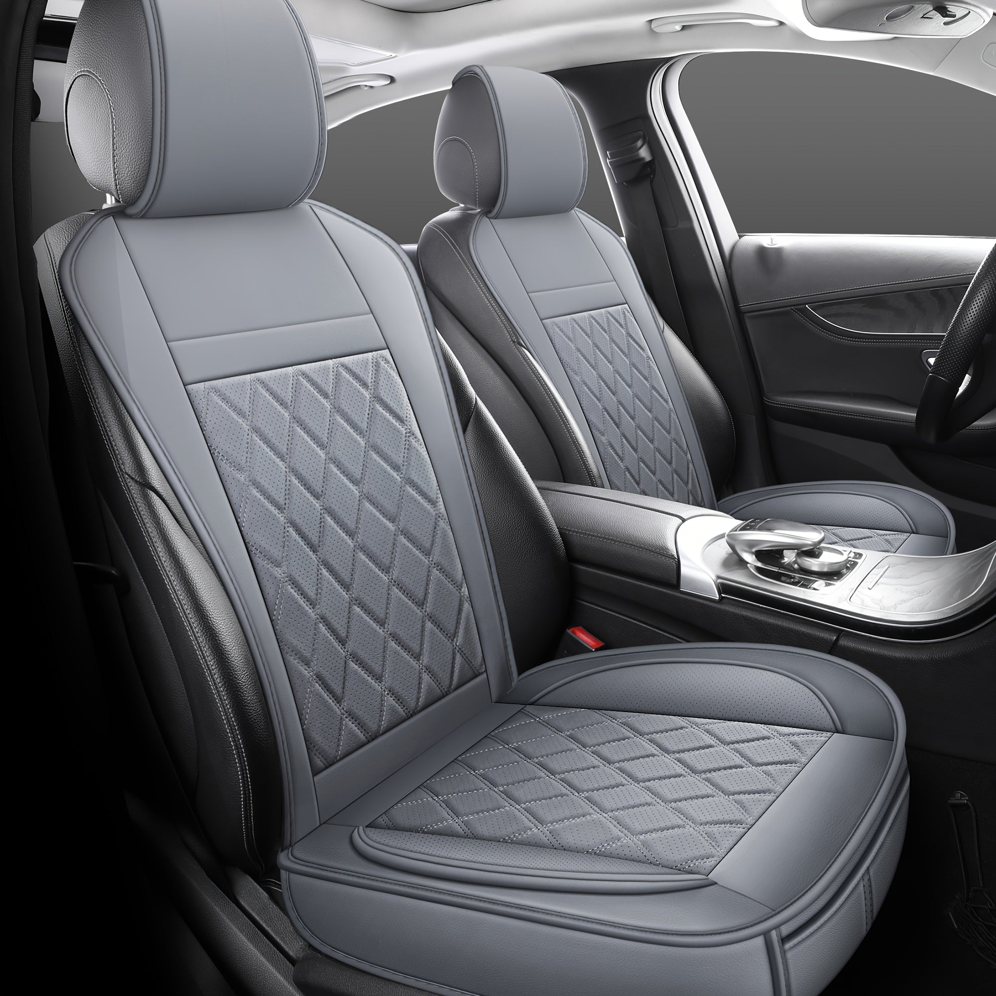 Universal Front Car Seat Covers 2 Pack Full Surround High-Back Bucket Seat Protector Anti-Slip Easy Install for Cars SUVs Trucks Multiple Colors and Styles Aero Wave Luxe Diamond Dynamic Stripe