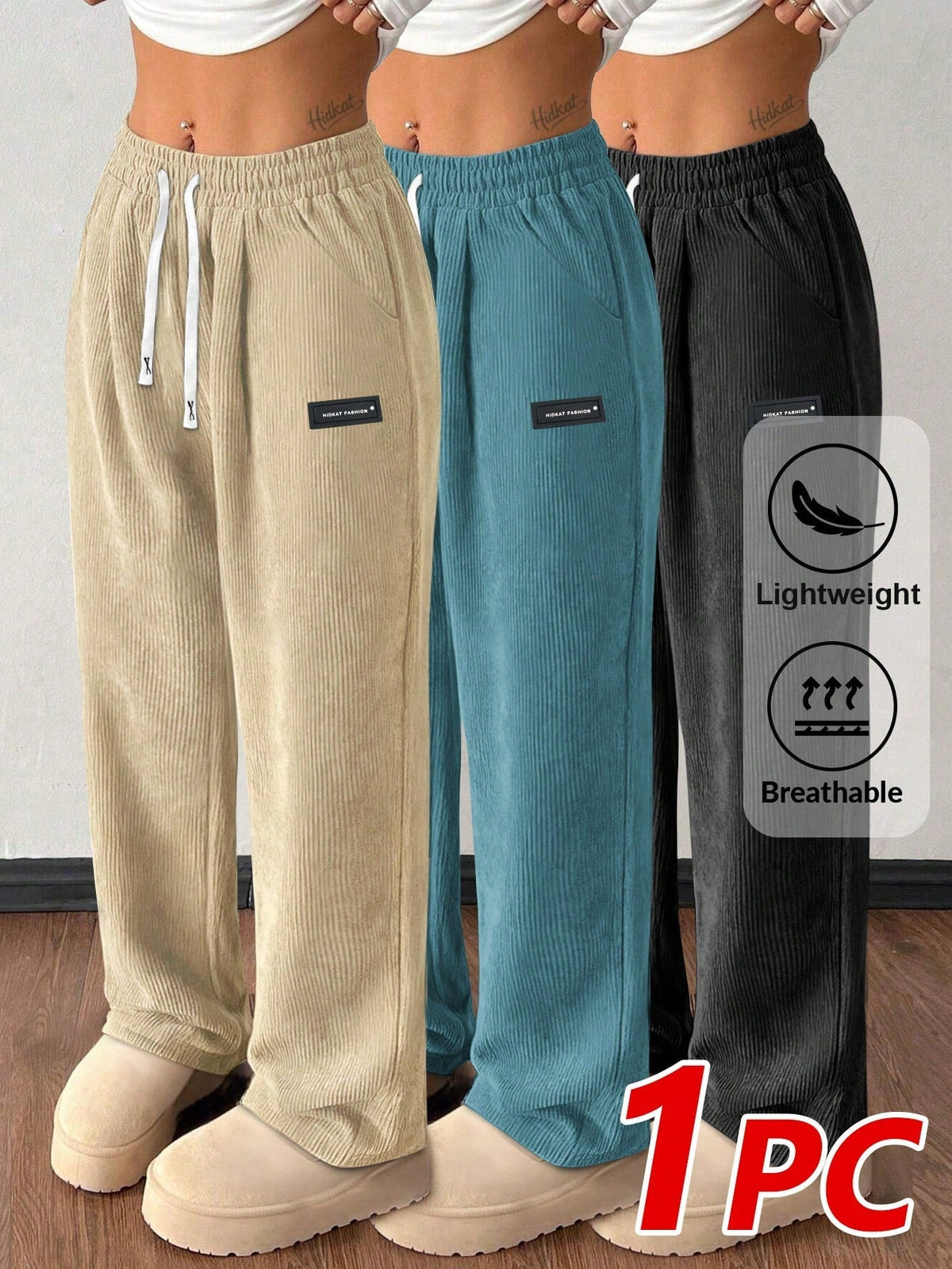 Women's Corduroy Straight Leg Pants Casual Drawstring Elastic Waist Vintage Pockets – Soft Breathable Fall Winter Trousers 6 Colors Khaki Black Blue Grey XS-XXL