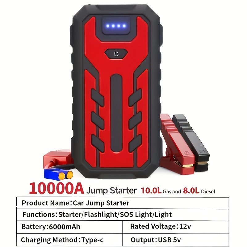 Portable Car Jump Starter Kit Multi-Function 12V Battery Booster with LED Flashlight SOS Rescue Light Air Pump for Cars Trucks Emergency Power Accessory