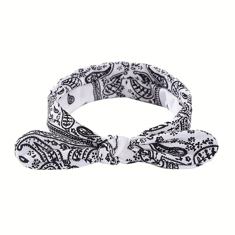 6-Pack Bohemian Paisley Bow Elastic Headbands for Women – Cashew Flower Loose Elastic Headscarves 6 Colors Sky Blue Black Navy Wine Red White Red All Seasons Sports Daily Wear Gift