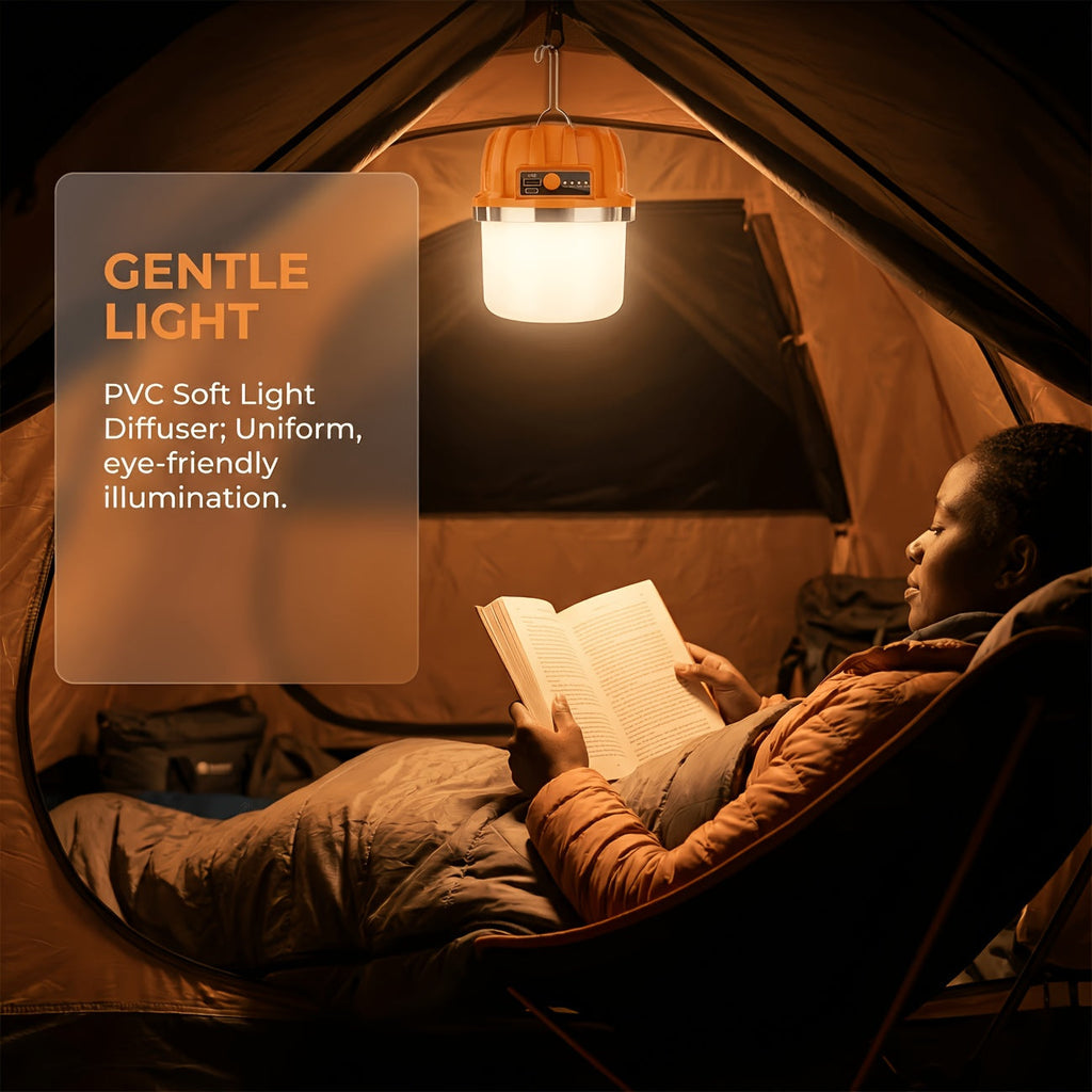 LED Camping Lantern USB Rechargeable with Built-In Power Bank, Ultra-Bright Portable Hanging Tent Light for Camping BBQ Patio Outdoor Emergency, Charges Mobile Phones, Freestanding & Hanging Design