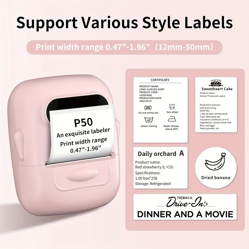Bluetooth Wireless Thermal Label Maker – No Ink Required, Multiple Templates, Portable Label Printer for Home Office School Storage Organization, Pink White Blue
