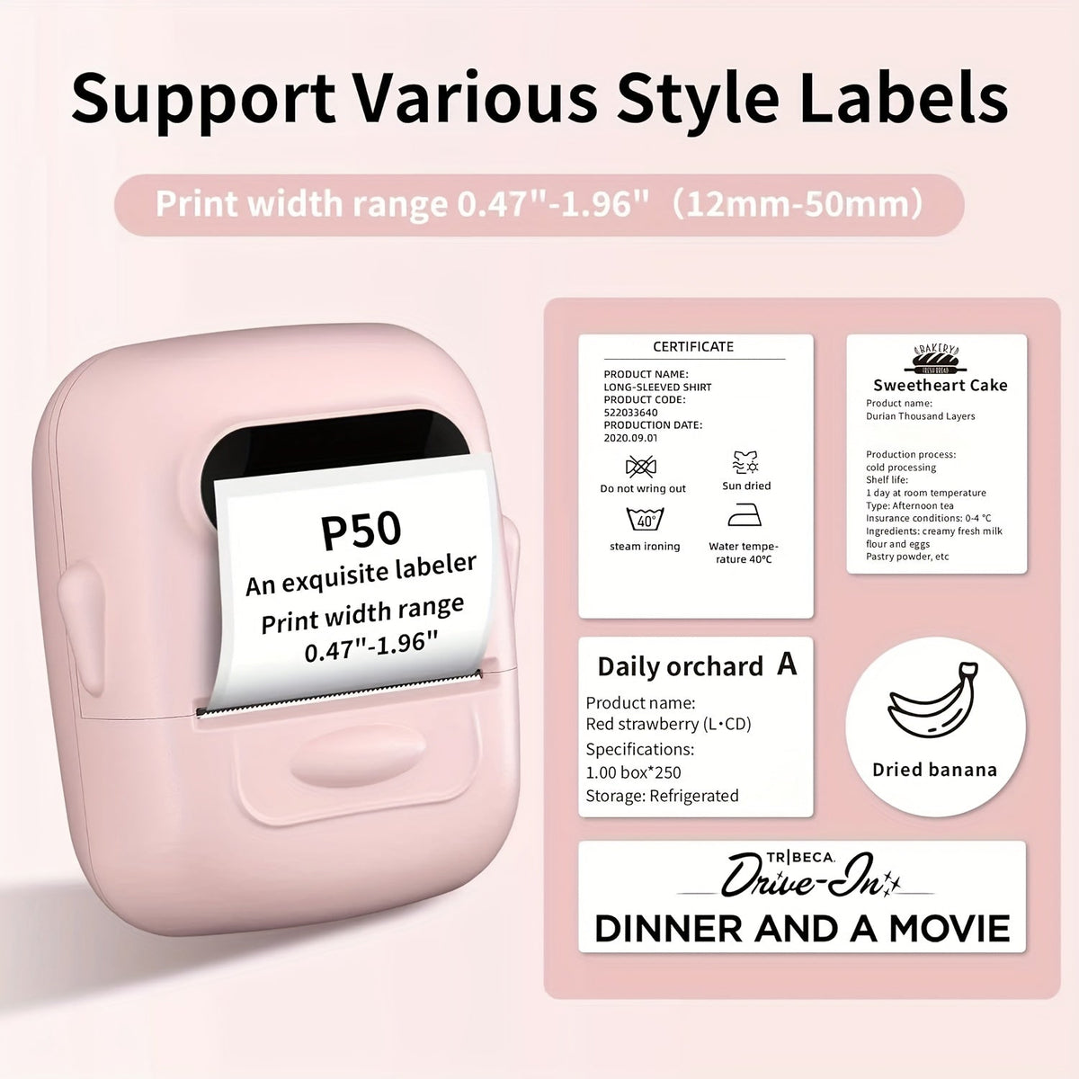 Bluetooth Wireless Thermal Label Maker – No Ink Required, Multiple Templates, Portable Label Printer for Home Office School Storage Organization, Pink White Blue