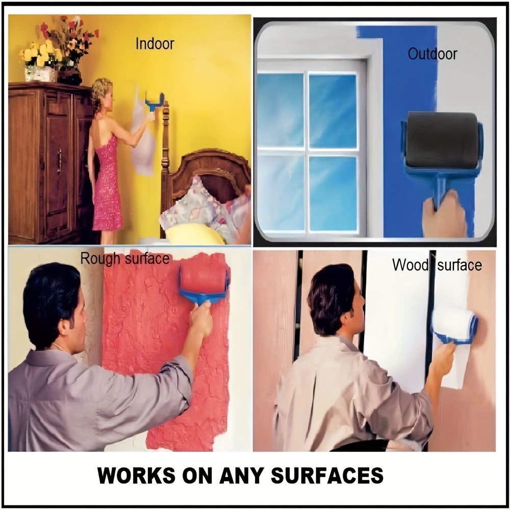Paint Roller Brush Set 6.3 Inch with Extension Pole 4 Sealed Refill Paint Lids Professional Wall Painting Kit for Home Repairs Interior Walls Ceilings Decor Maintenance Easy-Glide Smooth Finish
