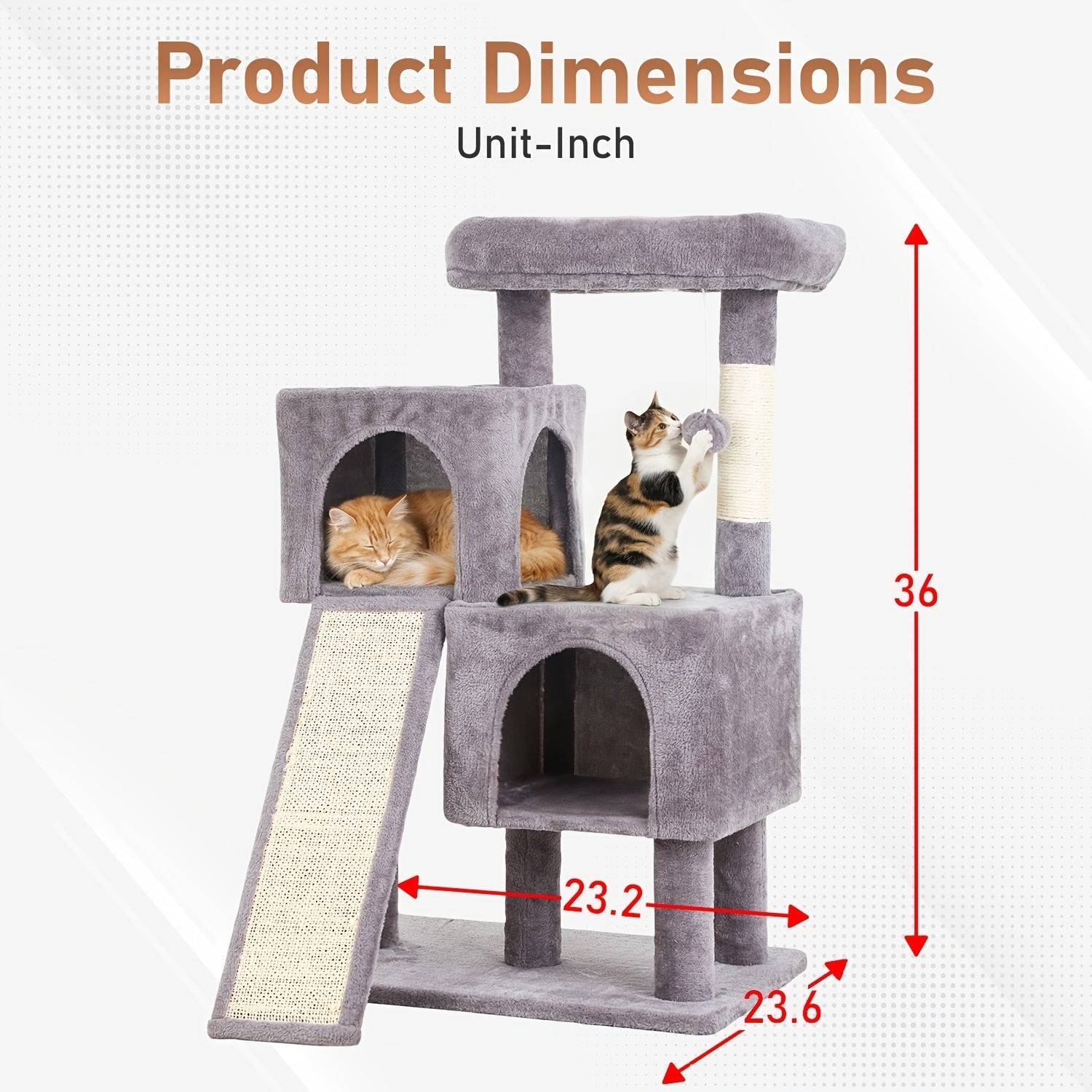 Multi-Level Cat Tree Tower with Scratching Post Perches & Plush Apartments – Space-Saving Indoor Cat Climbing Frame Activity Center, Heights 36-80 Inch, 6 Colors Beige Gray Pink
