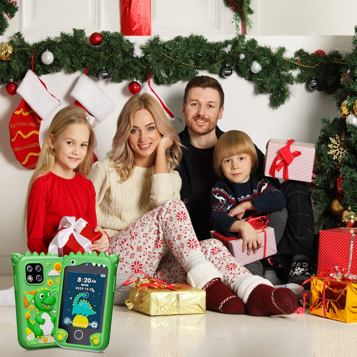 Kids Smart Phone Toy Dinosaur Design HD Touchscreen Dual Camera 8GB SD Card Play Cell Phone for Boys Girls Ages 3 and Up Travel Toy Birthday Easter Halloween Christmas Gift Green Purple