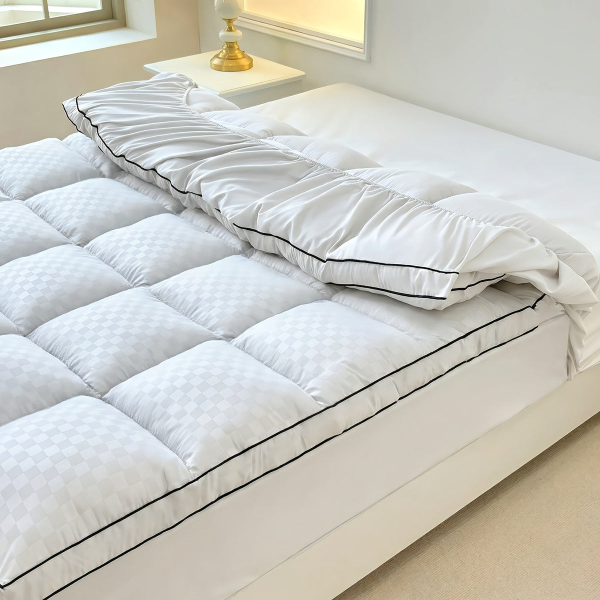 Quilted Pillow Top Mattress Topper 1000GSM Cooling - Fitted Mattress Cover Deep Pocket 8-21", Soft Mattress Protector for Twin Full Queen King Cal King