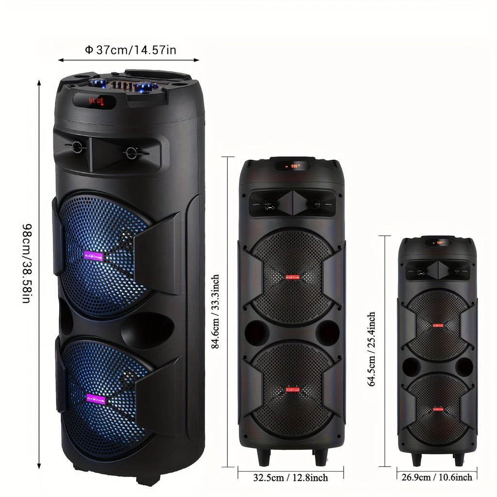 6000W Dual 8" Portable Wireless PA Speaker System – Rechargeable 1800mAh Battery, Wired Mic, Party Lights, Subwoofer, USB/AUX/FM for DJ, Outdoor & Party