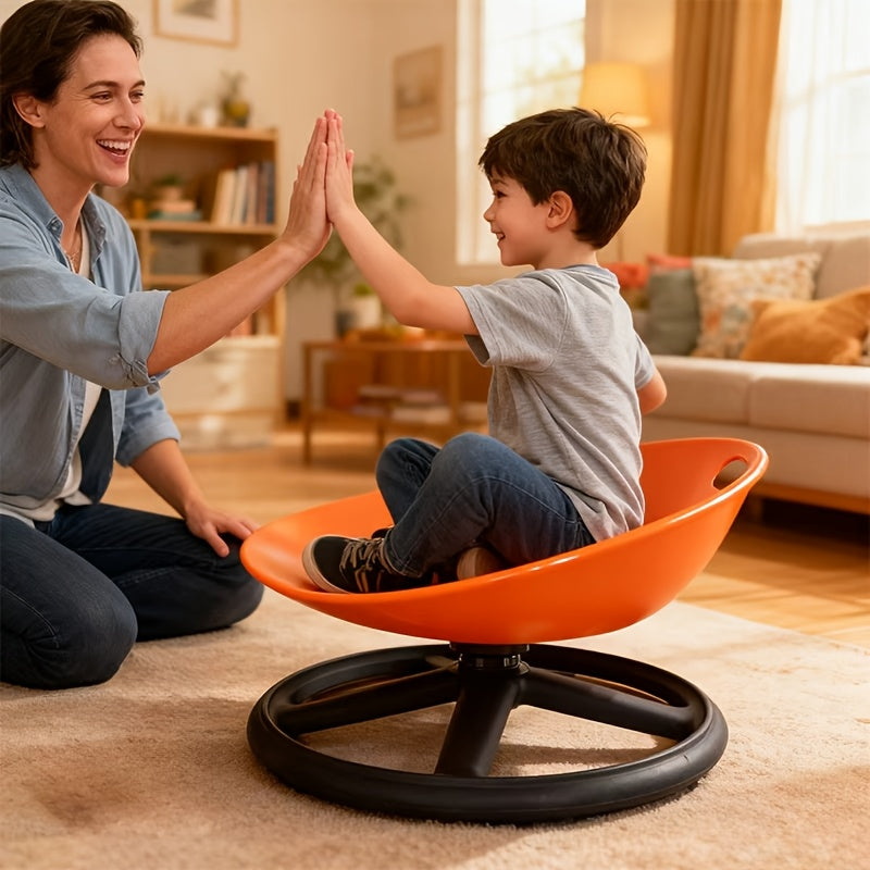 Sensory Spin Chair for Kids with Autism – Oval Eggshell Design Spinning Stool with Anti-Slip Metal Base, Vestibular Sensory Integration & Rehabilitation Training Equipment for Home & Therapy Centers (Blue/Orange)