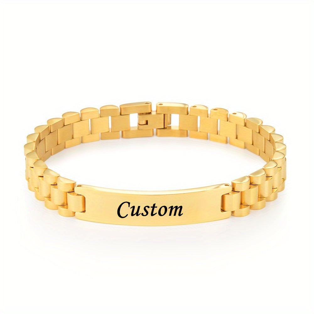 Men's Personalized Stainless Steel Bracelet Custom Letter Engraving Punk Style – 304L Hypoallergenic Wrist Jewelry 4 Colors Steel Gold Black, Birthday Father's Day Gift for Him Boyfriend Dad