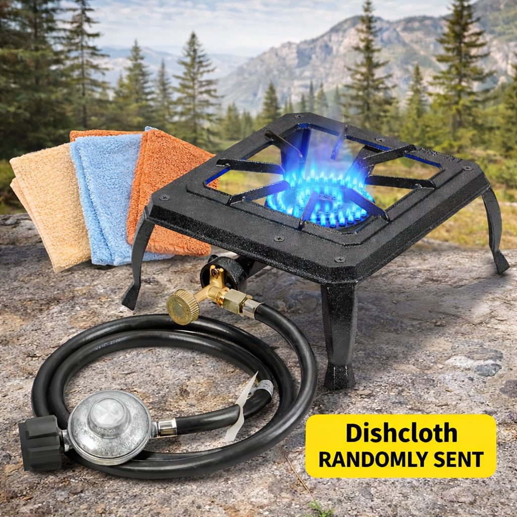 2-Burner Propane Camping Stove High BTU Outdoor Gas Cooker – CSA Listed, Regulator & Hose Included, Dishcloth Included – Ideal for Camping, Garden, BBQ, Gatherings & Outdoor Parties