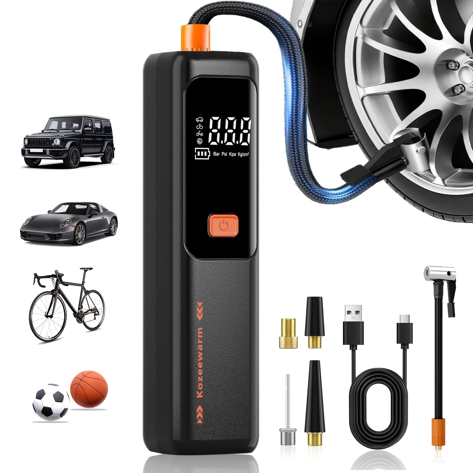 Cordless Tire Inflator Portable Air Compressor Digital Pressure Gauge USB Rechargeable 3X Fast Inflation for Car SUV Truck Bike Motorcycle Ball Sports Equipment Auto Air Pump 18650 Battery 5 Colors