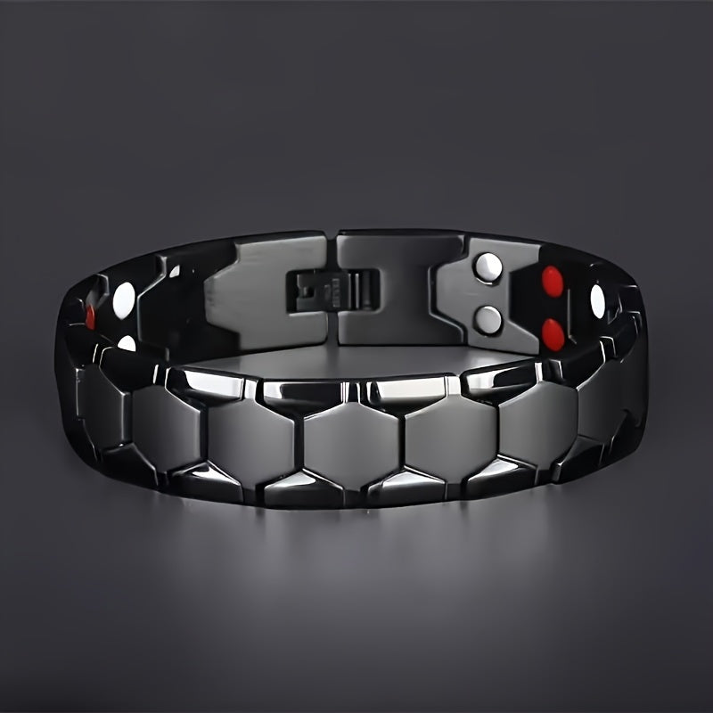 Men's Titanium Alloy Hexagonal Wide Bracelet 2-Piece Set – Hypoallergenic Water-Resistant Snap Ring Wristband Bold Geometric Fashion Jewelry Gift for Men Black Silver Gold