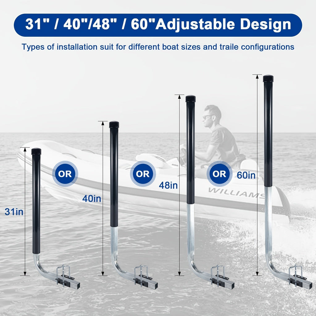 L-Shaped Adjustable Boat Trailer Guide Poles 31–60" – Galvanized Stainless Steel with Black PVC Sleeves, Corrosion-Resistant Trailer Guide Ons for Ski Boat Fishing Boat Sailboat, Black or White