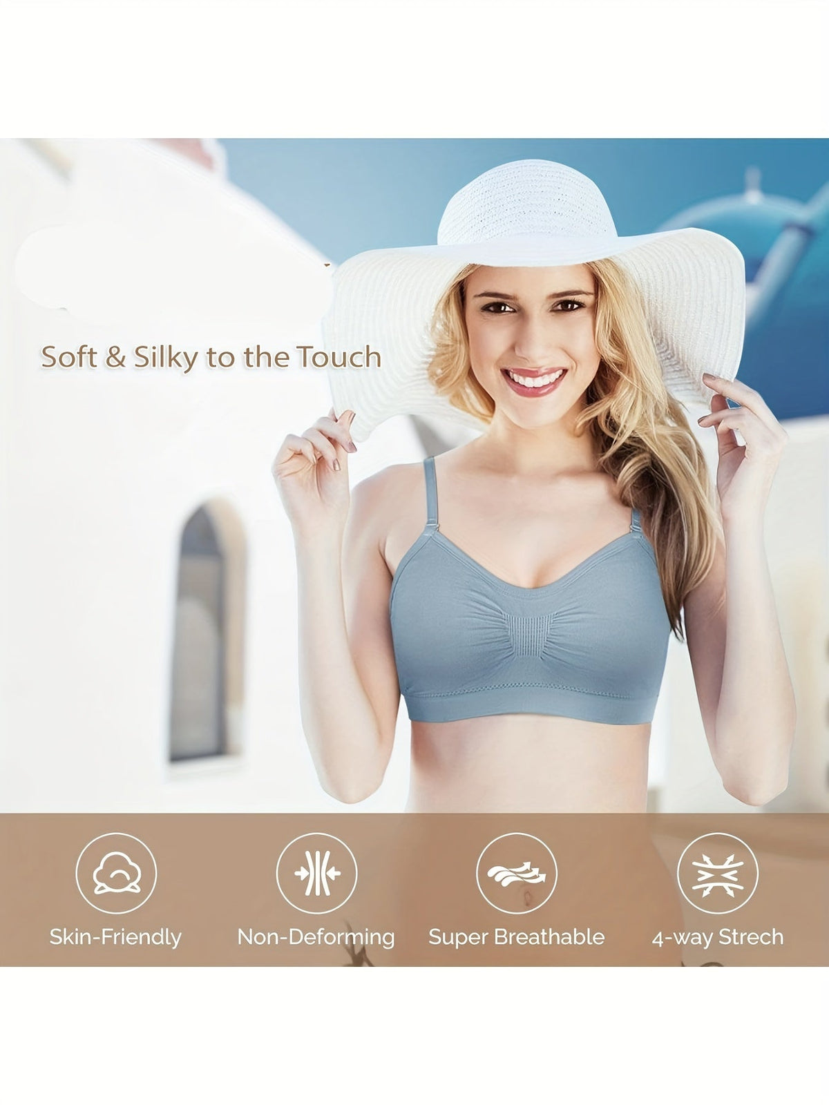 V-Neck Padded Bralette Cami Bra 4 Pack – Wireless Tank Top Sports Bra with Adjustable Straps for Women, Soft Padded Everyday Bralette Set, Sizes S-XL, Colors Rust, Beige, Green, Blue