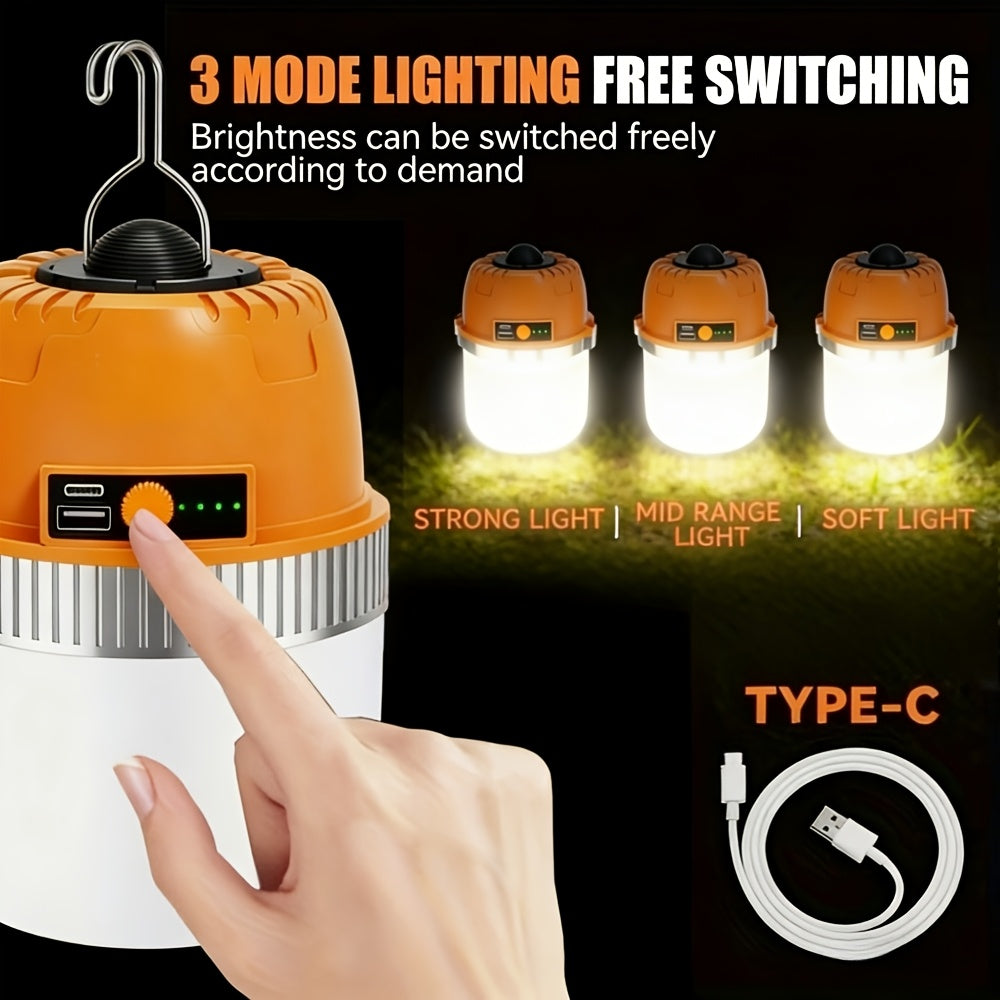 LED Camping Lantern USB Rechargeable with Built-In Power Bank, Ultra-Bright Portable Hanging Tent Light for Camping BBQ Patio Outdoor Emergency, Charges Mobile Phones, Freestanding & Hanging Design