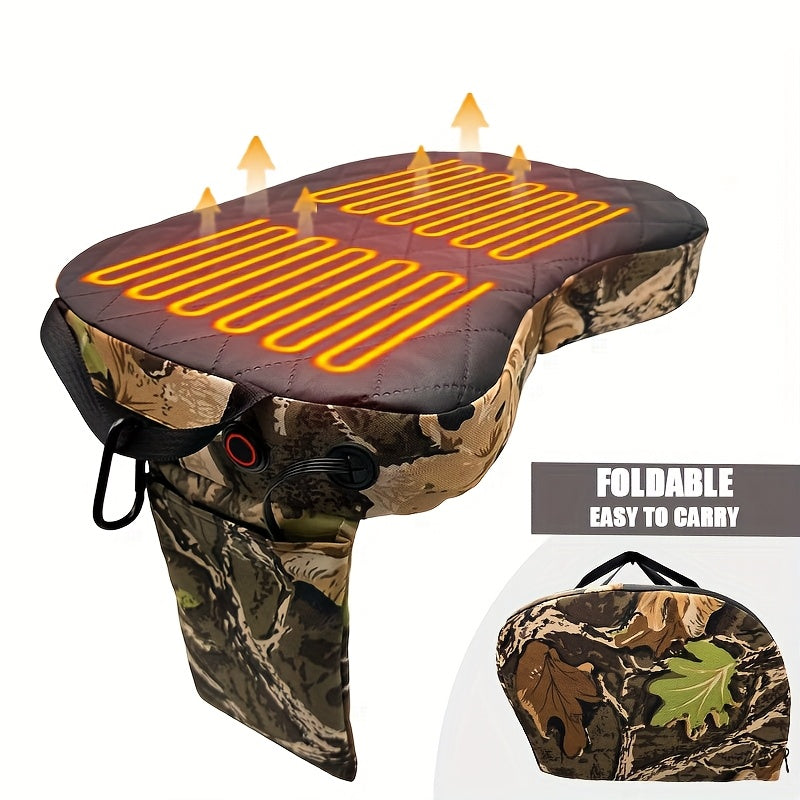 Foldable Heated Hunting Seat Cushion USB Powered Portable Warming Pad for Tree Stand Ice Fishing Camping Outdoor Camouflage (Power Bank Not Included)