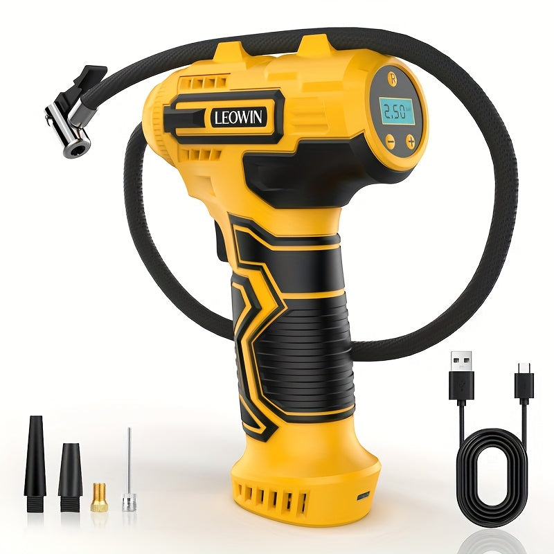 Portable Tire Inflator 150 PSI 120W Cordless Air Compressor 25L/min Fast Inflate Auto-Shutoff Digital Pressure Gauge LED Light Dual 2000mAh Battery for Car Motorcycle Bike Ball | Nova Mart