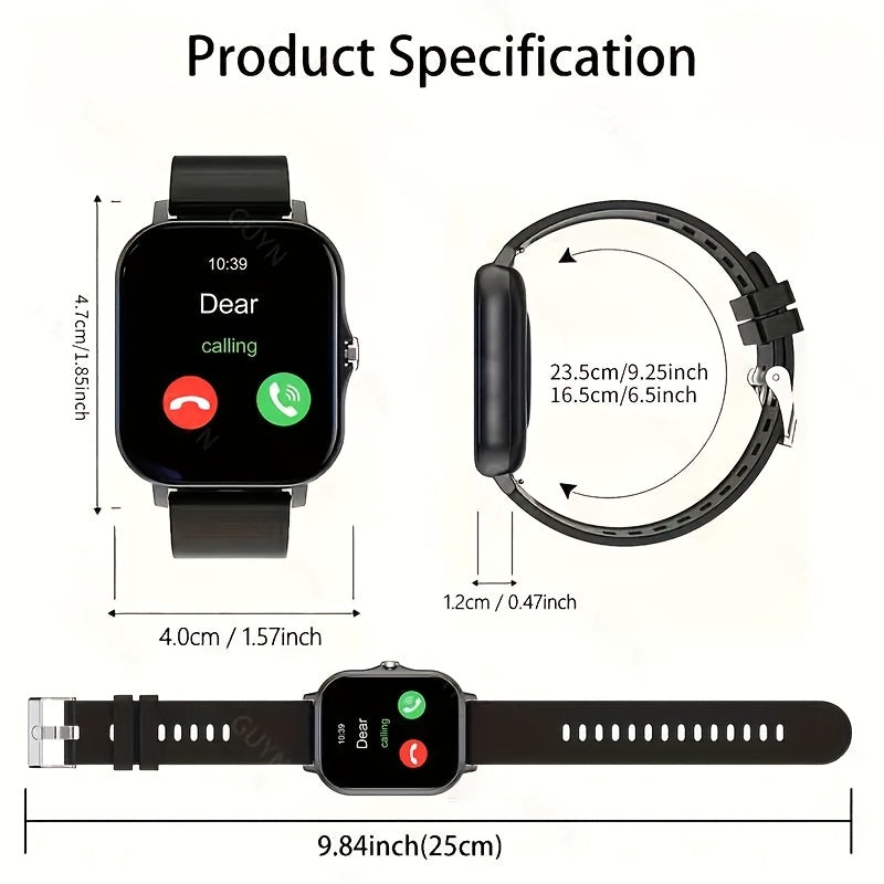 Smartwatch 1.83 Inch Full Touch Screen Wireless Calling Message Reminder Heart Rate Sleep Monitor Pedometer Multi-Sport Modes USB Rechargeable Fitness Watch for Men Women
