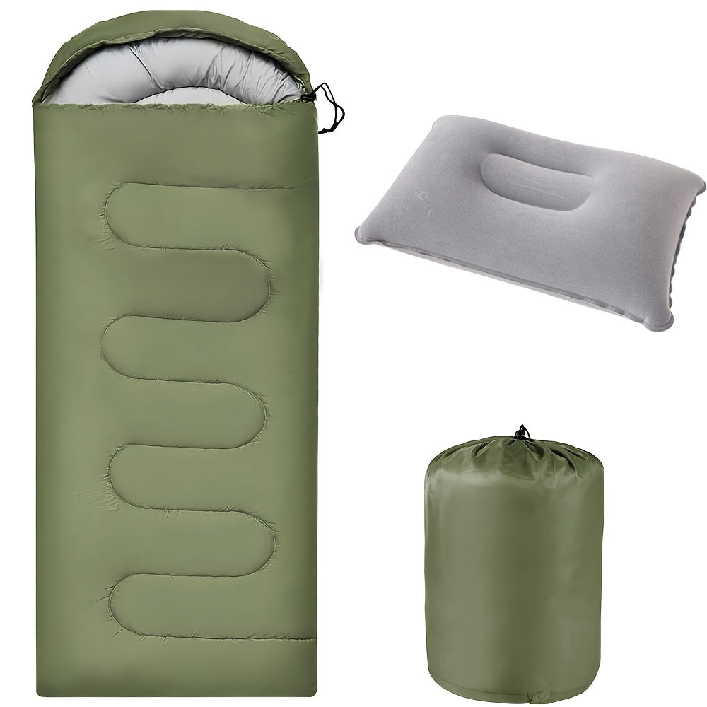 Camping Sleeping Bag 3 Season with Pillow & Compression Sack – Lightweight Sleep System for Adults, Hiking Backpacking Travel & Emergency Use, 4 Colors Available