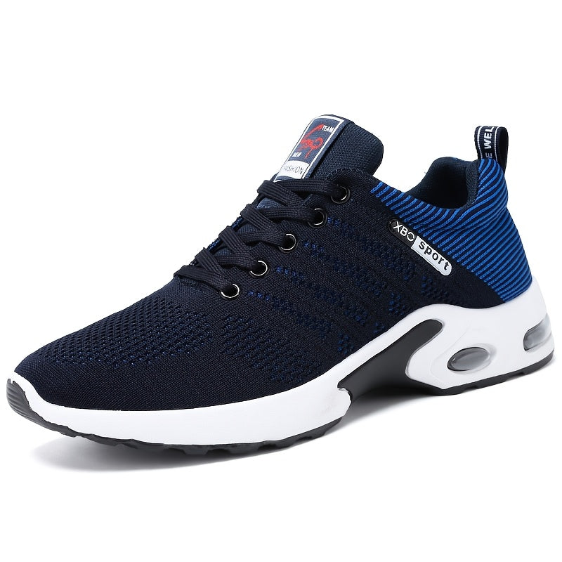 Air Cushion Slip-Resistant Men's Athletic Sneakers – Breathable Lace-Up Casual Sports Shoes for Gym Walking Running Urban Everyday Wear, Black & White or Black Blue, Sizes US 6.5–11.5