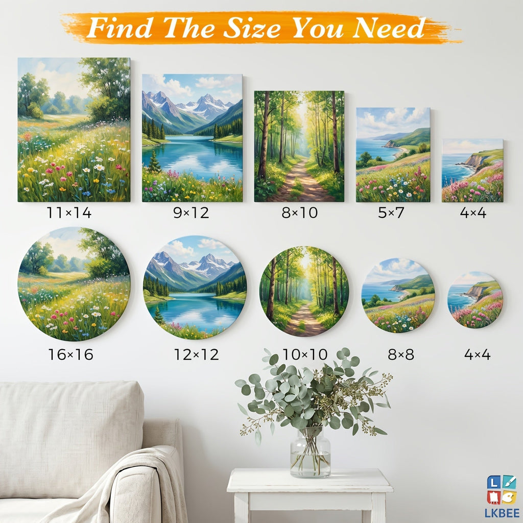 Stretched Canvas Board Set Round and Square Multi-Size Combo 5 to 20 Piece Packs – Pre-Primed Acid-Free Cotton Canvas for Acrylic Pouring Wet-on-Wet Oil Painting Mixed Media and Classroom Teaching