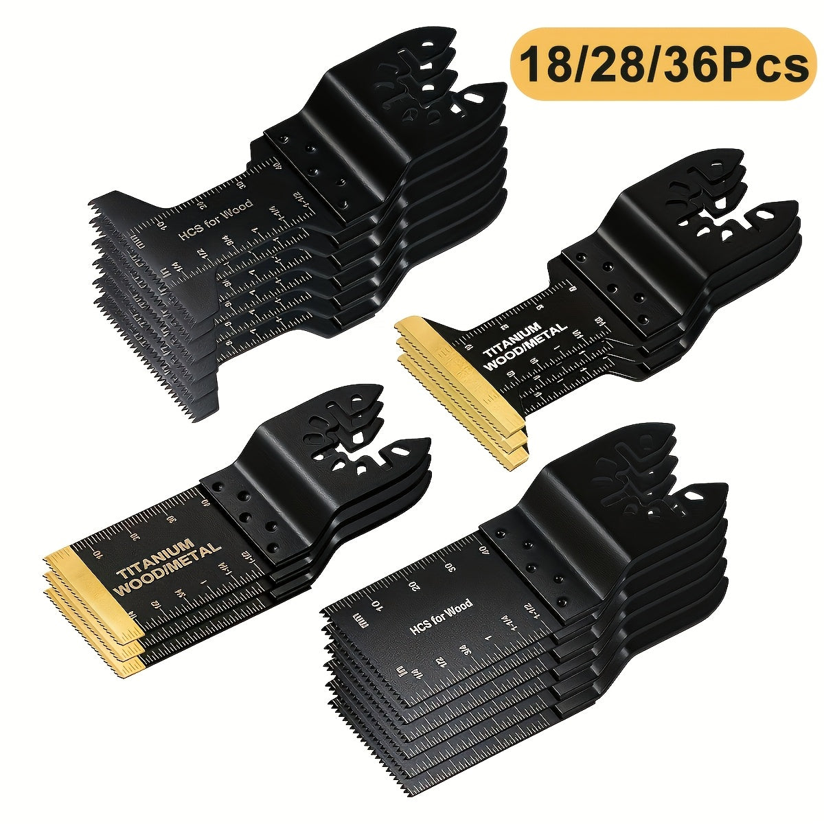 Titanium Oscillating Tool Blades Set Universal Quick Release – 18/28/36/50 Pcs Multi Tool Saw Blades Cuts Metal Wood Plastic Fits Dewalt Makita Bosch Milwaukee